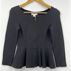 Ganni Blouse Womens Peplum Full Zip Front Ponte Ruffle Top Black XS‎